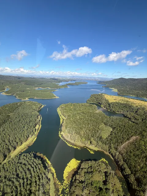 Aerial view of Lake Tinaroo's forested inlets and coves.